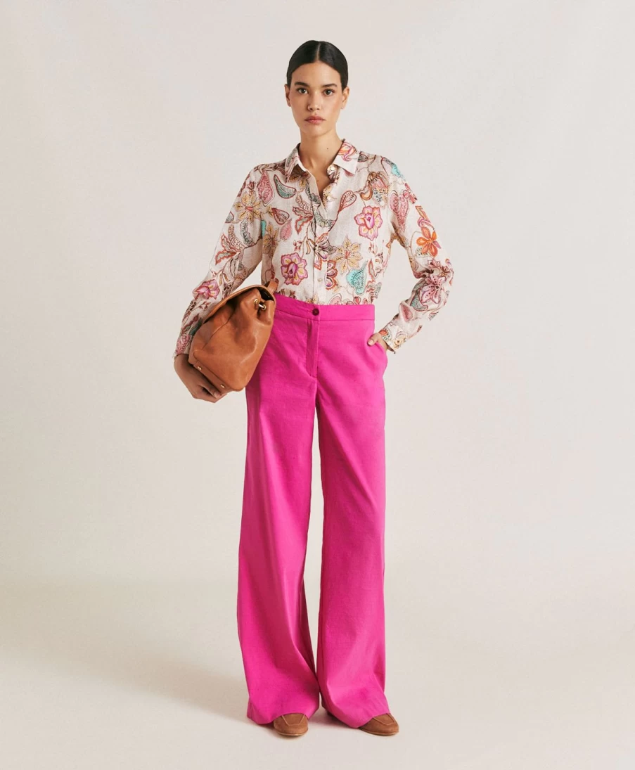 Momoni Women's Fuchsia Cotton Linen Pant - Comfortable & Stylish Candeo Trousers
