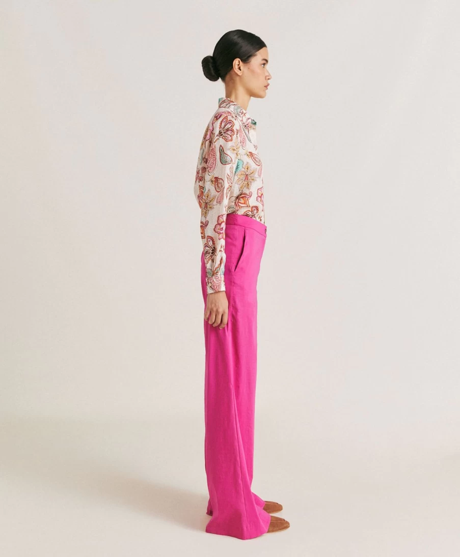Momoni Women's Fuchsia Cotton Linen Pant - Comfortable & Stylish Candeo Trousers