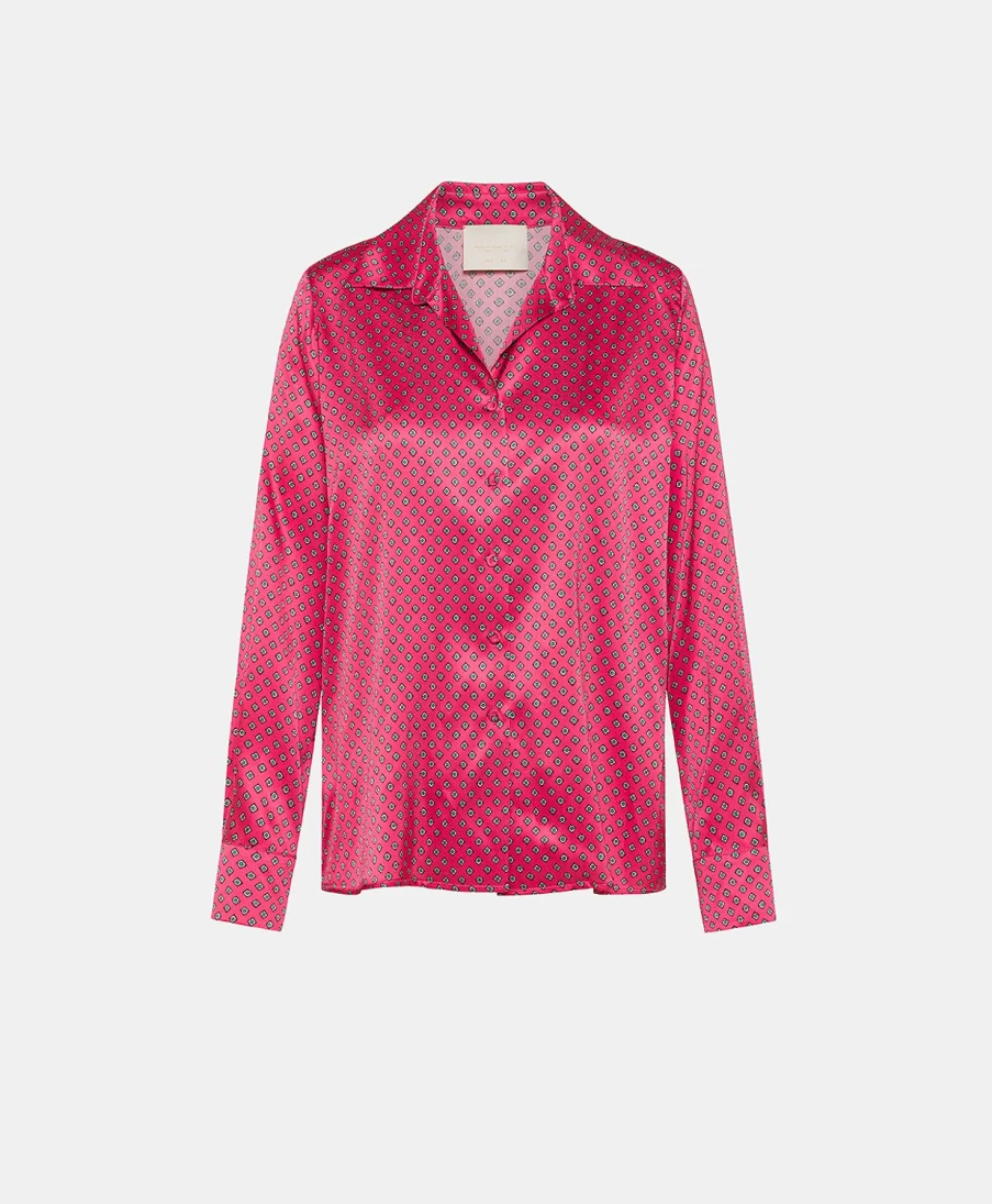 Momoni Women's Pink & Black Printed Stretch Satin Simon Shirt
