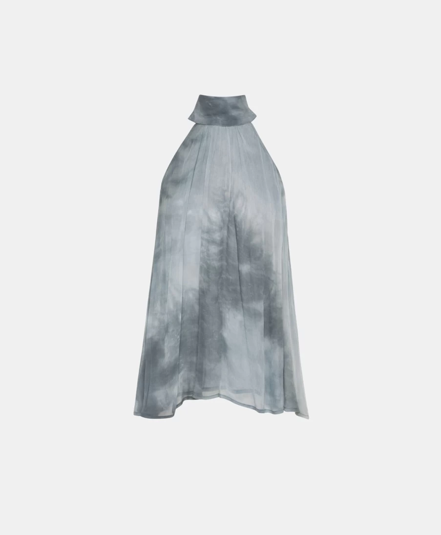 Momoni Women's Andre Tie-Dye Crepon Top - Sea Blue Bohemian Style Blouse