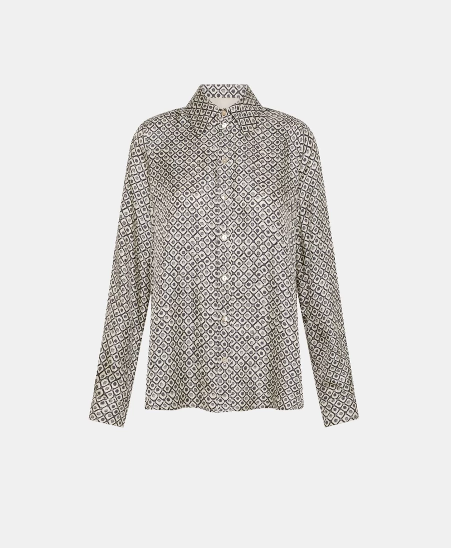 Momoni Women's Arles Printed Silk Twill Shirt - Cream & Black Elegant Blouse