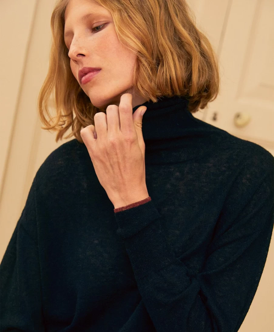 Momoni Women's Light Alpaca Knit Sweater - Black Aubry Style