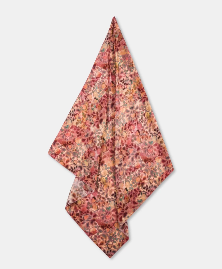 Momoni Women's Multicolor Pink Printed Silk Twill Foulard Scarf