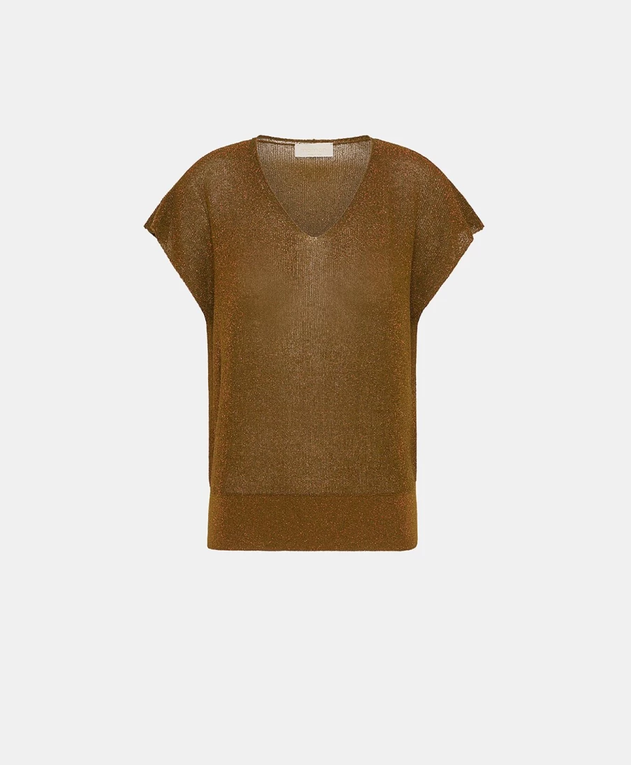 Momoni Women's Suzanna Knitwear Lurex Ribbed Sweater - Army Green