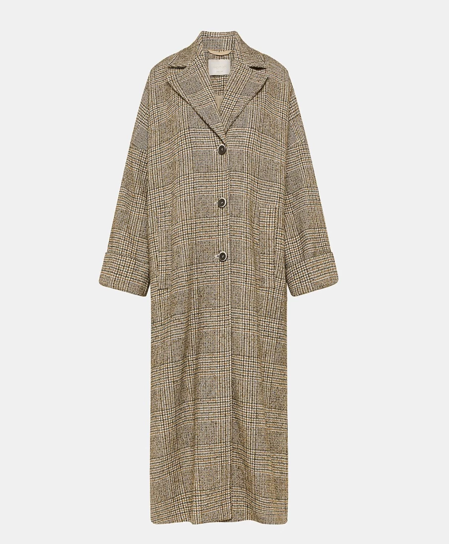 Momoni Women's Light Blue Green Checked Chenille Coat - Danimarca Style Winter Overcoat