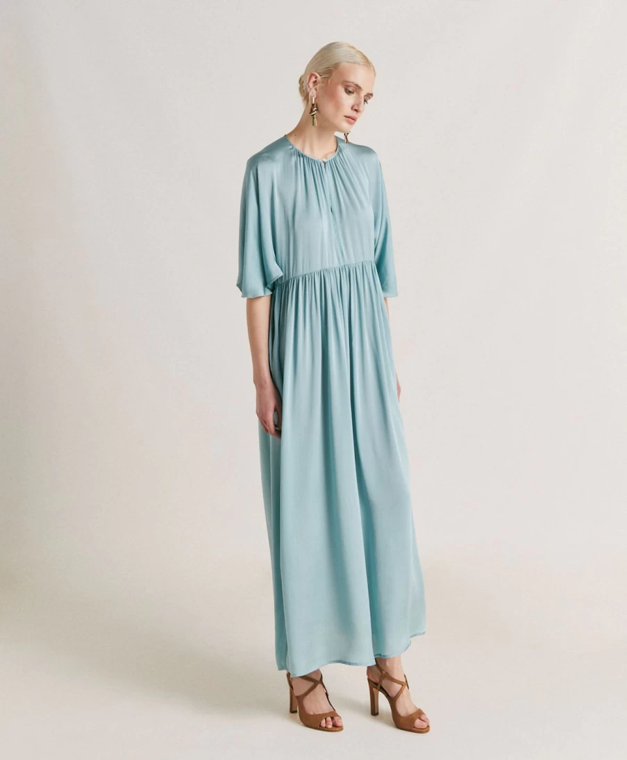 Momoni Women's Cerulean Blue Plain Silk Ginevra Dress