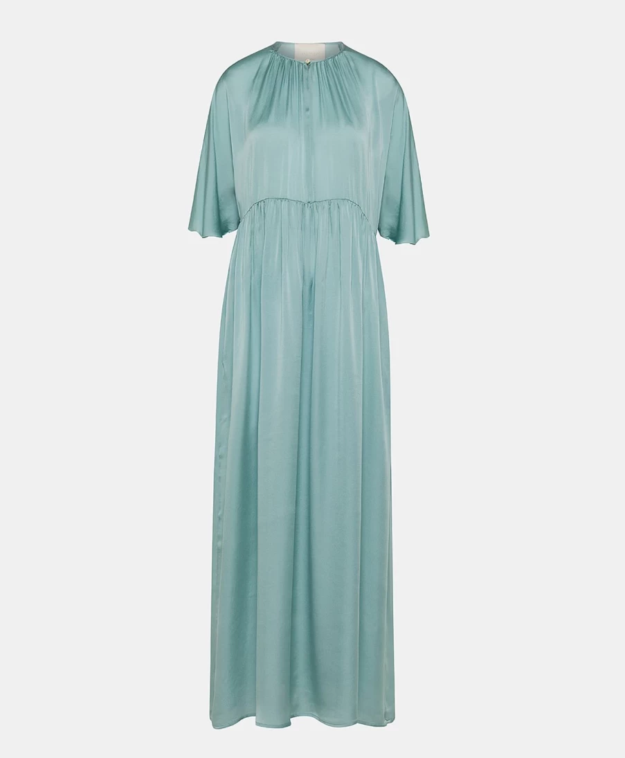 Momoni Women's Cerulean Blue Plain Silk Ginevra Dress