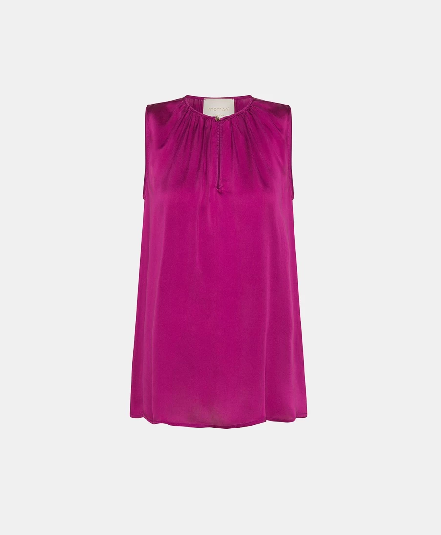 Momoni Women's Cyclamen Silk Blouse - Elegant Plain Top