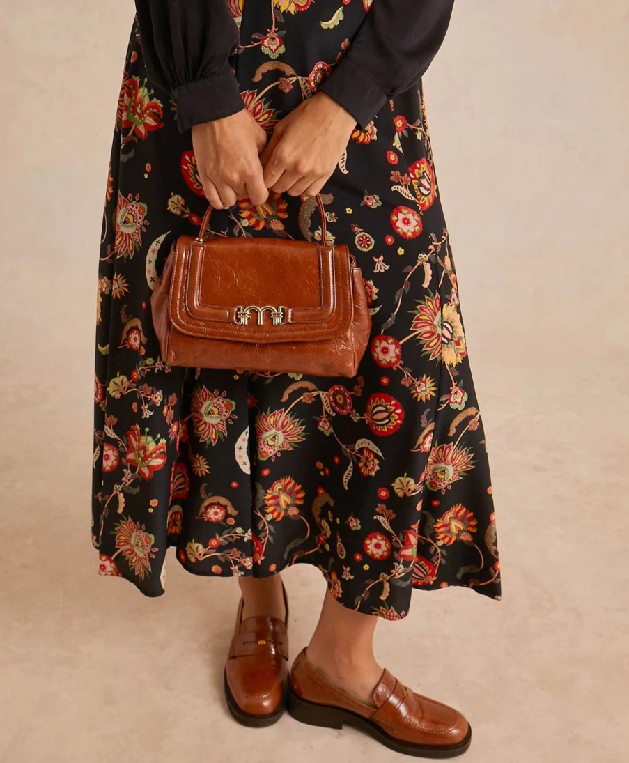 Momoni Women's Petit Flore Bag in Naplak Leather - Burnt Brown Crossbody Handbag