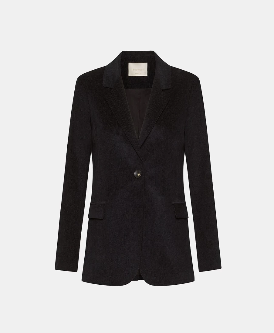 Momoni Women's Black Christophe Jacket - Stretch Ribbed Cotton Modal Blend Coat