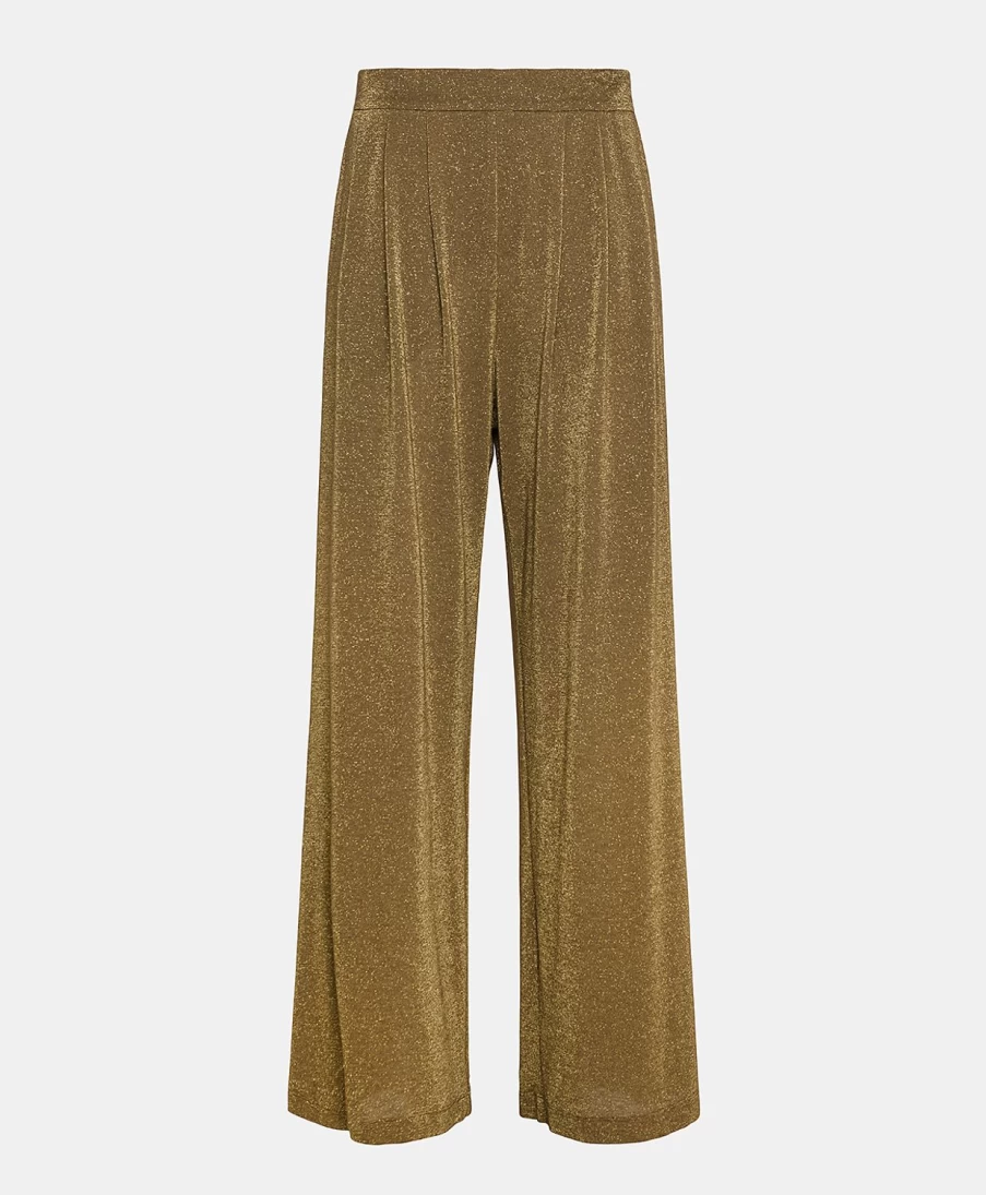 Momoni Women's Lanzarote Lurex Jersey Pant in Cigar Brown - Elegant High-Waisted Trousers
