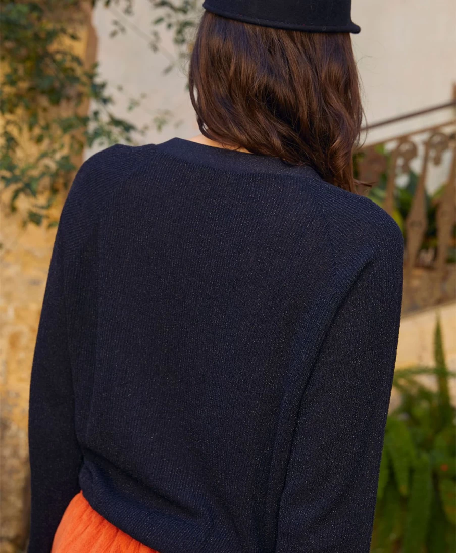 Momoni Women's Black Cardigan - Light Alpaca & Lurex Blend Cressida Sweater