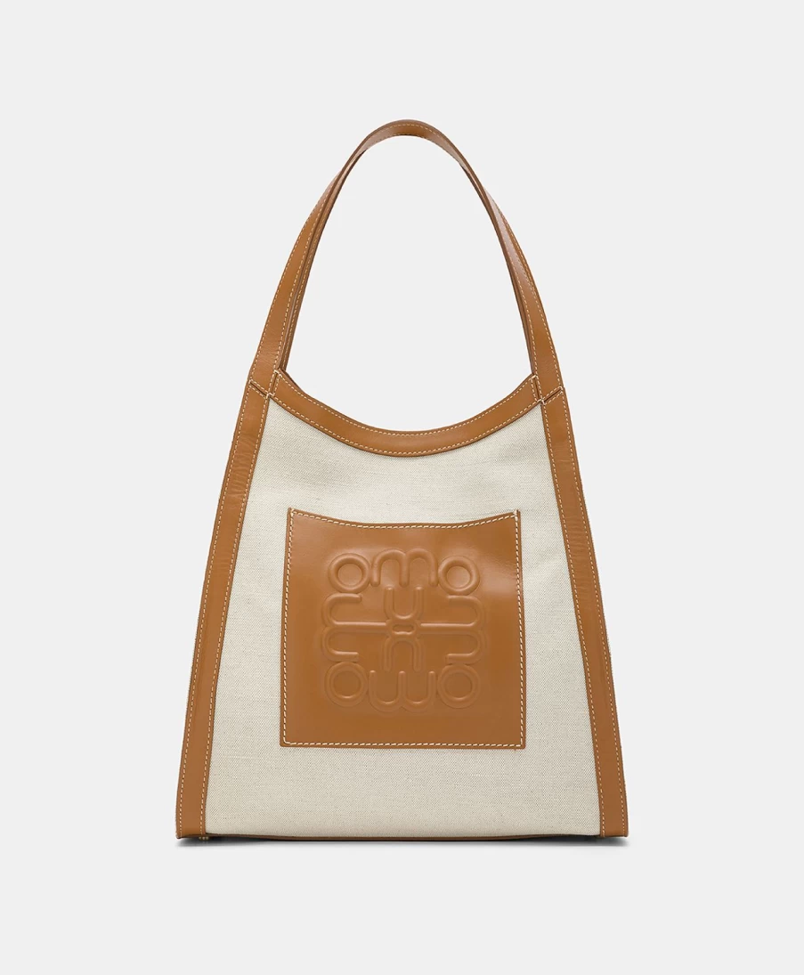 Momoni Women's Geraldine Beige Leather and Canvas Handbag