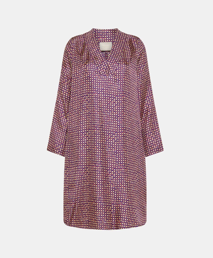Momoni Women's Coral & Indigo Printed Silk Twill Dress - Kilian Style