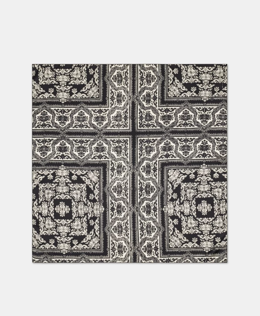 Momoni Women's Benoit Printed Silk Twill Foulard Scarf - Black & Optical White Fashion Accessory