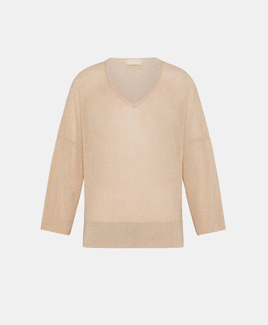 Momoni Women's Fresno Cardigan - Lurex Ribbed Knit Sweater in Powder Pink