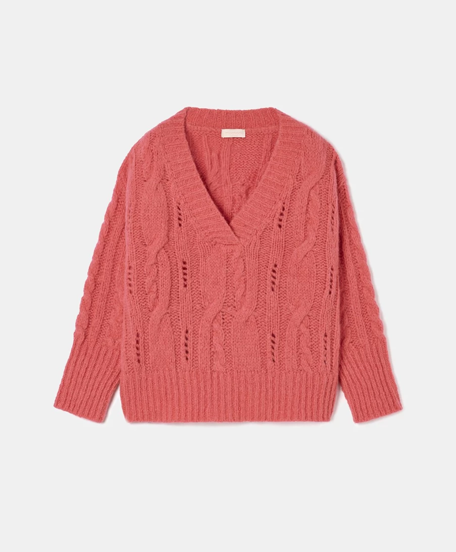 Momoni Women's Baby Pink Cable-Knit Agrifoglio Sweater - Soft Winter Knitwear