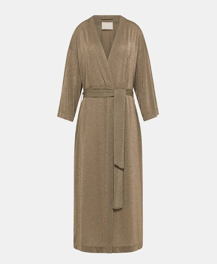 Momoni Women's Calla Coat - Lurex Jersey in Mud Color, Elegant Outerwear for Women