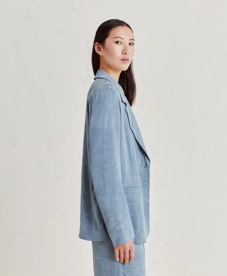 Momoni Women's Light Blue Dayton Jacket - Cupro Jacquard Outerwear