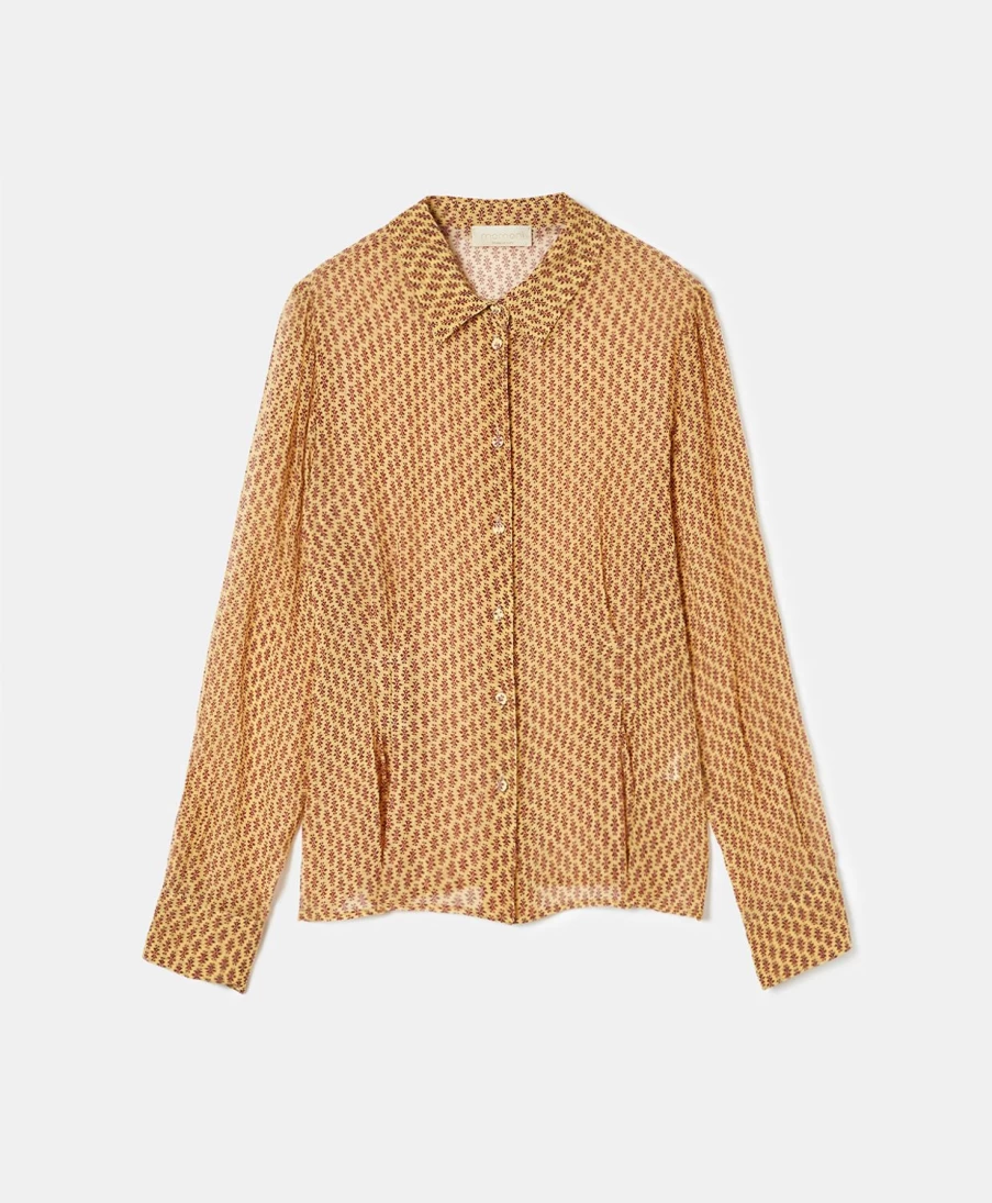 Momoni Women's Dafne Printed Crepon Shirt in Gold and Burgundy