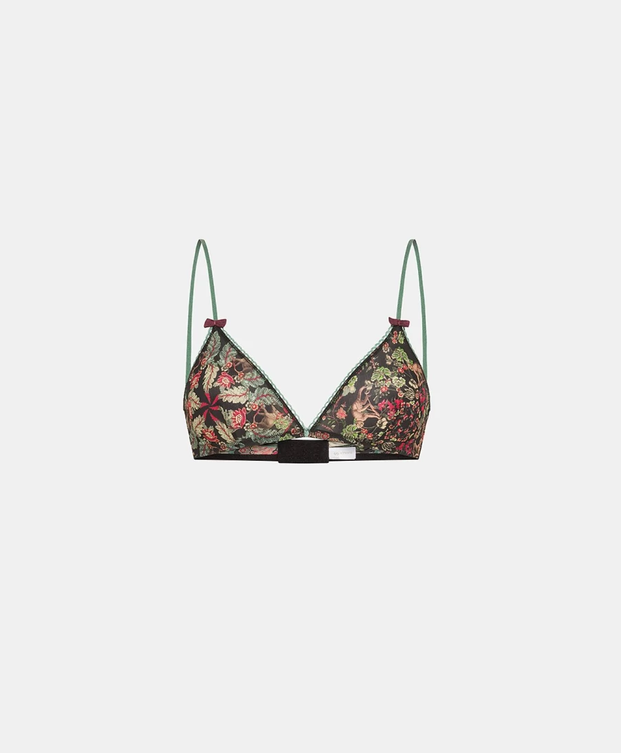 Momoni Women's Amethyst Black and Red Printed Nylon Bra - Lace Lingerie