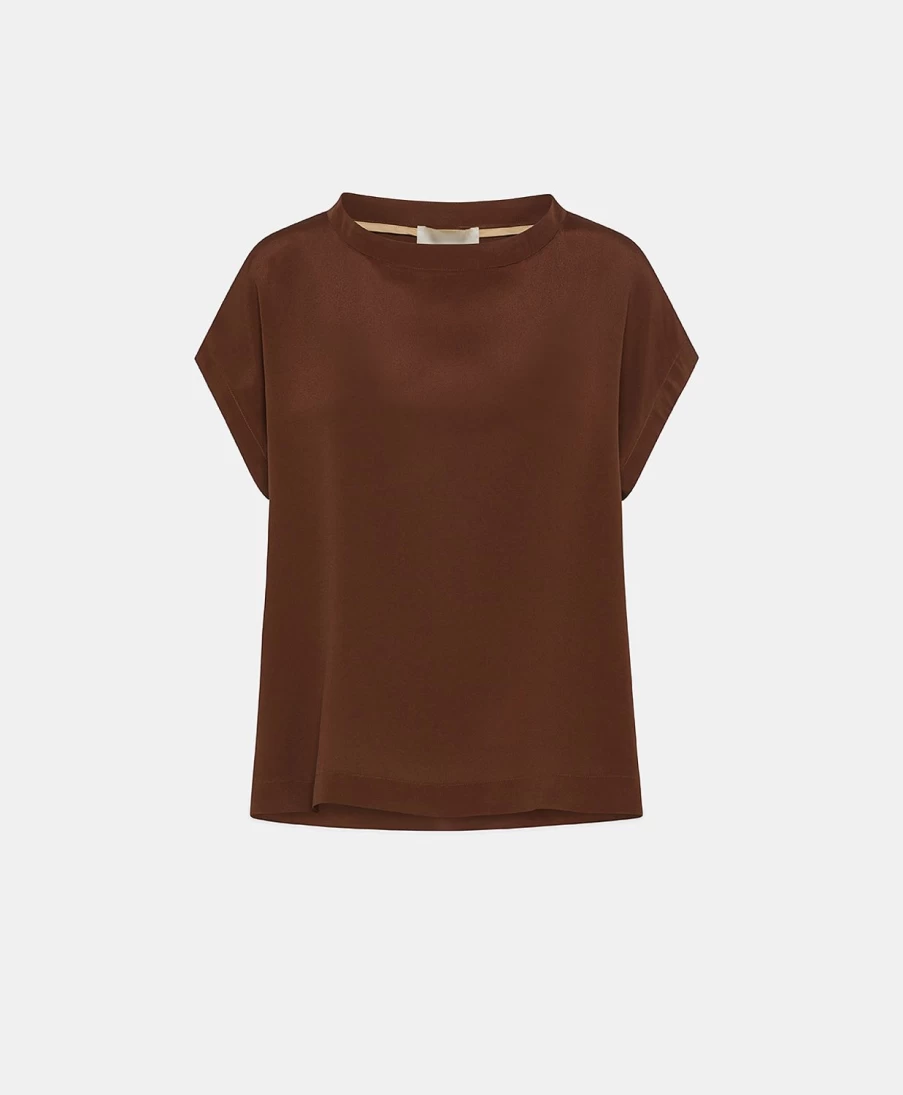 Momoni Women's Chocolate Curacao Blouse - Plain Acetate Silk Top