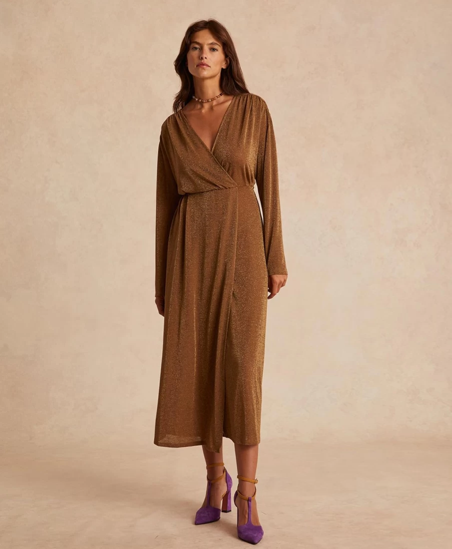Momoni Women's Flavie Lurex Jersey Dress in Cigar Brown - Elegant & Stylish