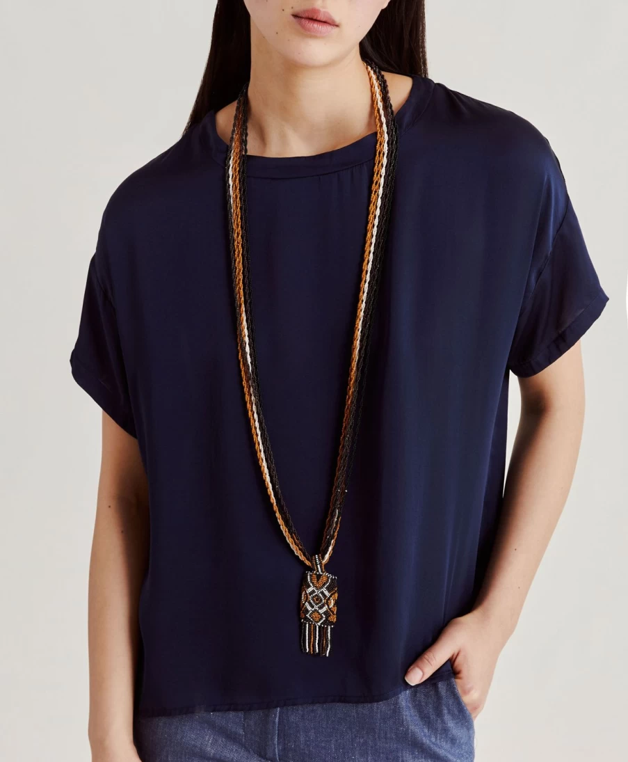 Momoni Women's Dark Blue Plain Silk Alonso Blouse