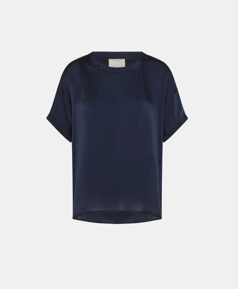 Momoni Women's Dark Blue Plain Silk Alonso Blouse