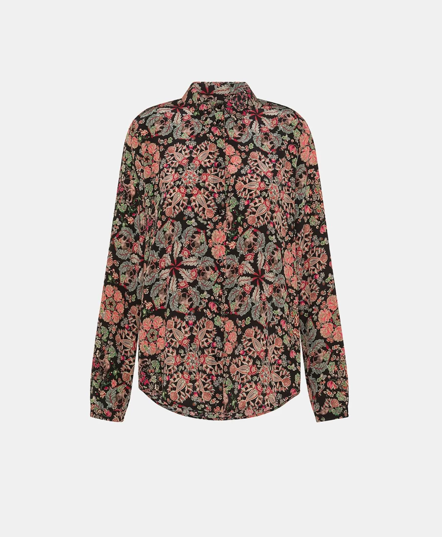 Momoni Women's Meudon Printed Crepe De Chine Shirt - Black and Red Floral Blouse