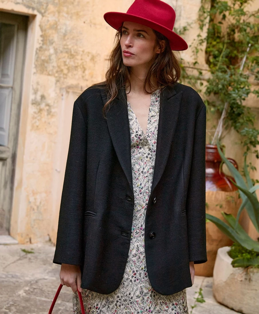 Momoni Women's Philippe Jacket - Black Double-Face Wool Twill Coat