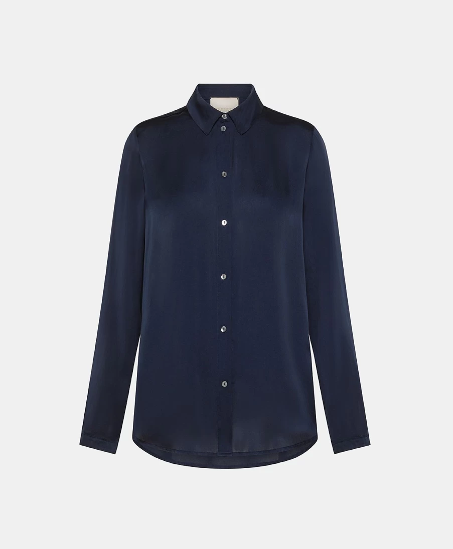 Momoni Women's Dark Blue Plain Silk Meudon Shirt