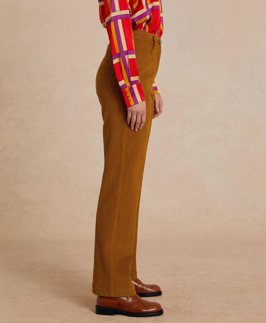 Momoni Women's Jacques Pant - Stretch Ribbed Comfort Fit in Cigar Brown
