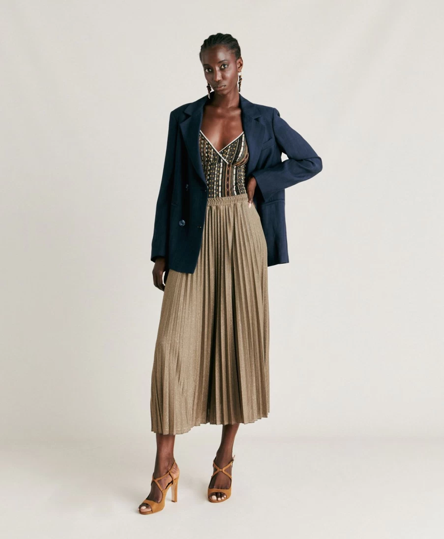 Momoni Women's Emi Skirt - Lurex Jersey in Mud Color for Elegant Style