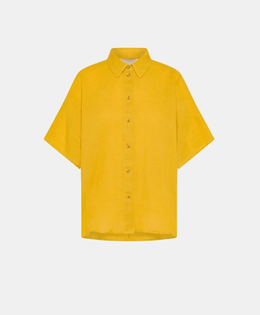 Momoni Women's Linen Shirt - Elafonissi Sunshine Yellow Top