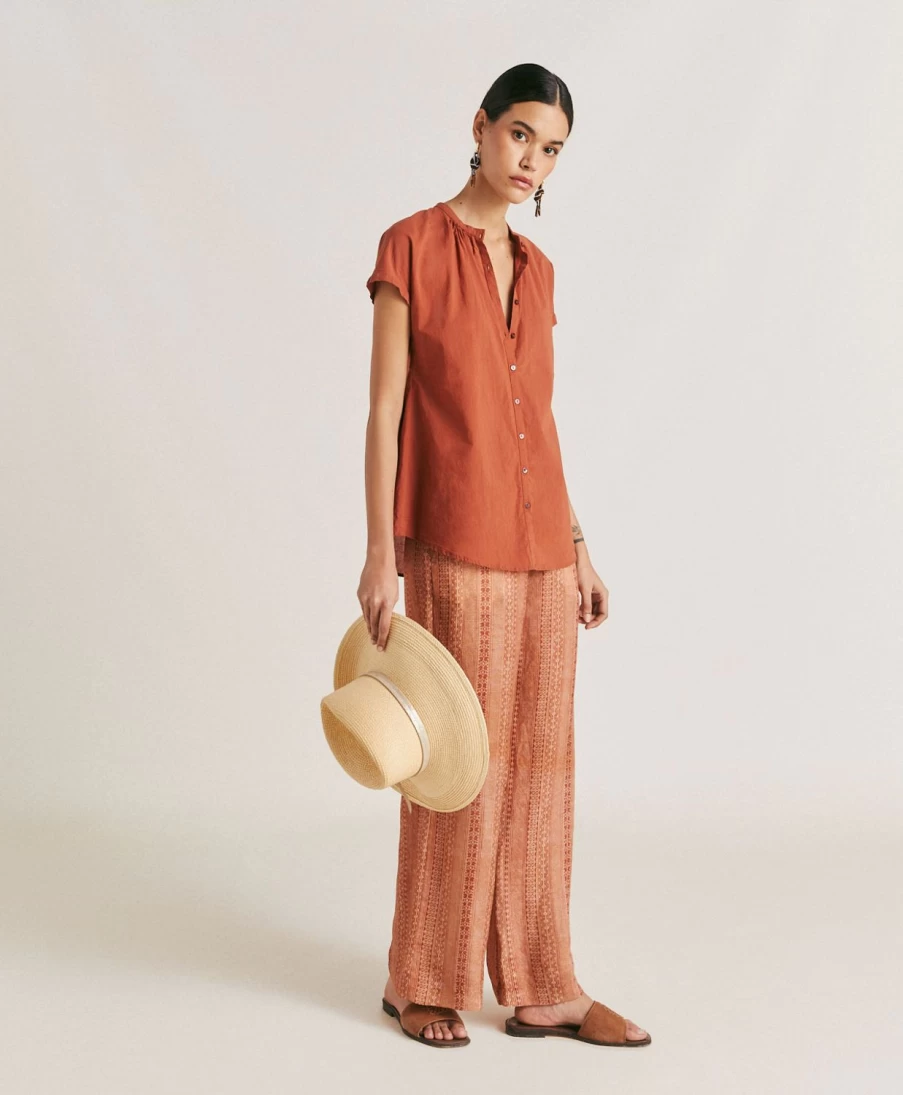 Momoni Women's Terracotta Cotton Voile Shirt - Artora Style