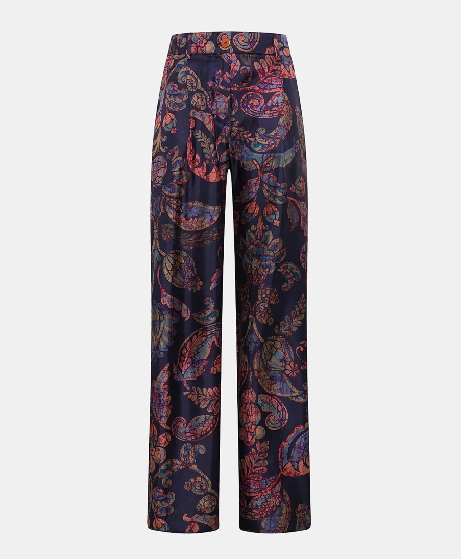 Momoni Women's Austin Silk Twill Pant in Midnight Blue Multicolour - Elegant High-Waisted Trousers