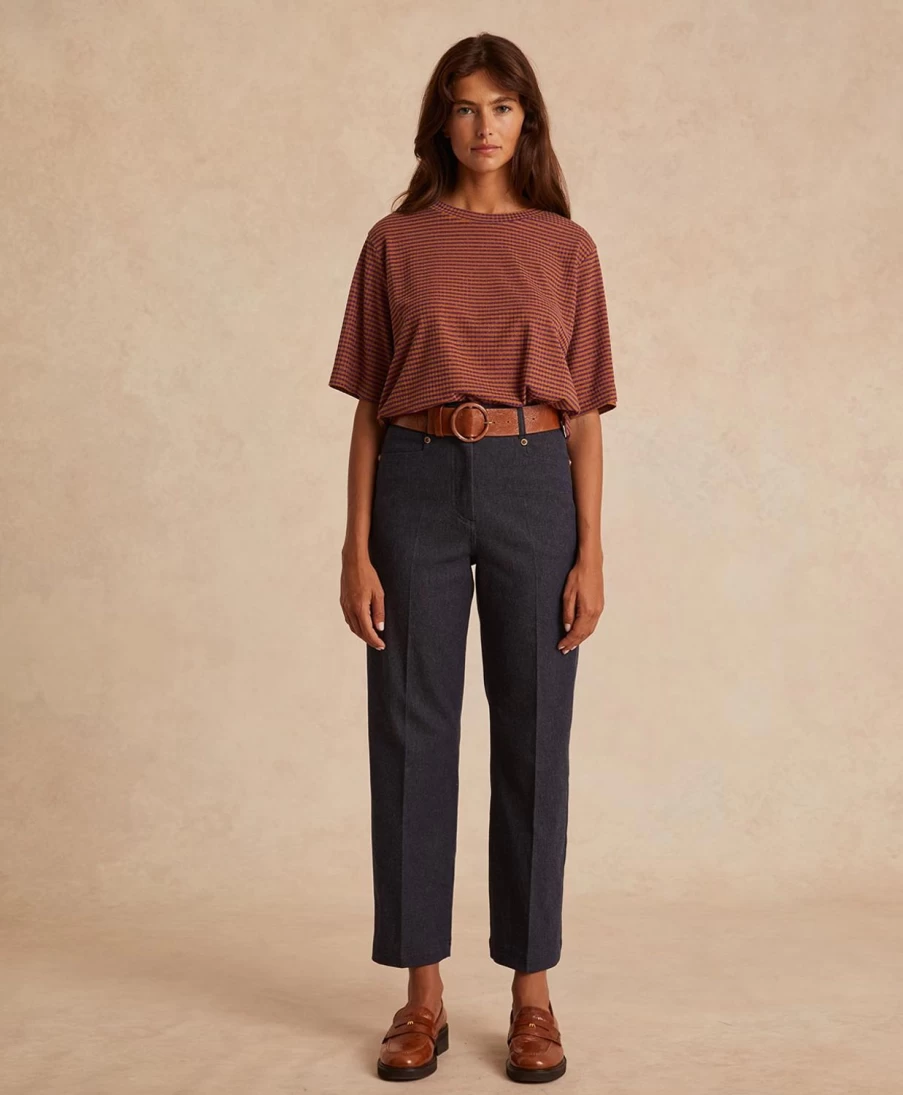 Momoni Women's Blue Jeans - High-Quality Cotton Wool Denim Jacques Pant