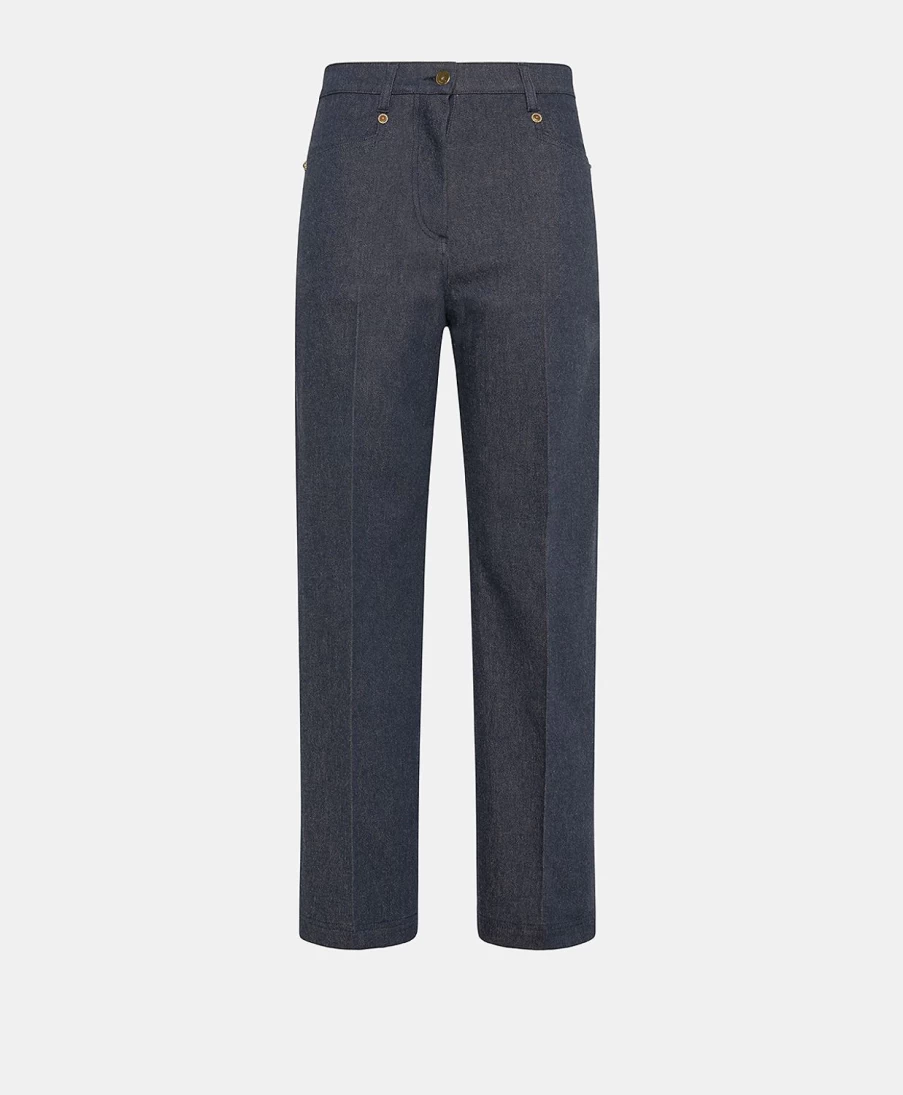 Momoni Women's Blue Jeans - High-Quality Cotton Wool Denim Jacques Pant
